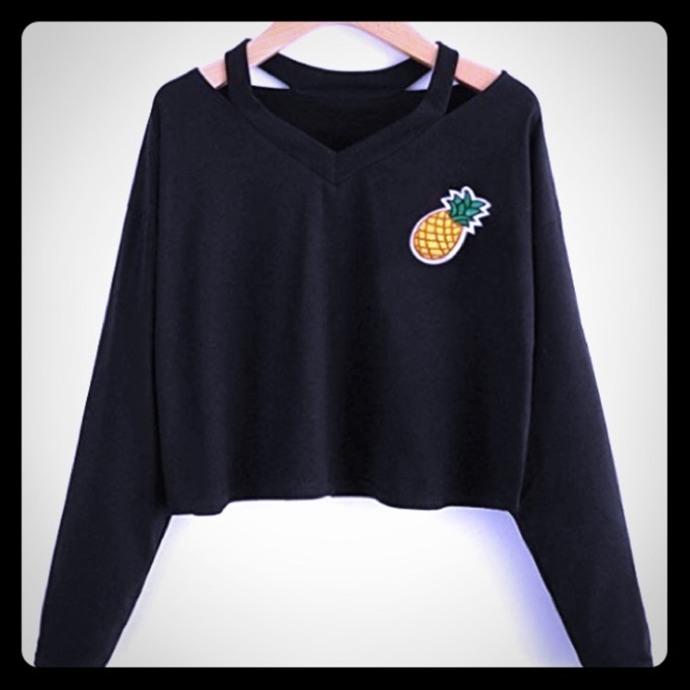 Lightweight Black Long Sleeve Pineapple Sweatshirt
